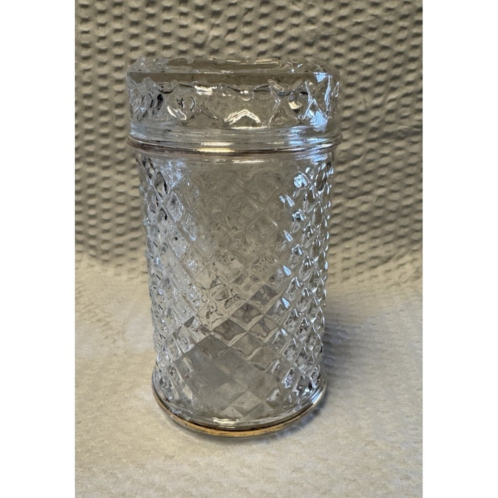 Vinatge Avon Quilted Diamond Pattern Glass Jar Gold Trim w/lid EUC Classic